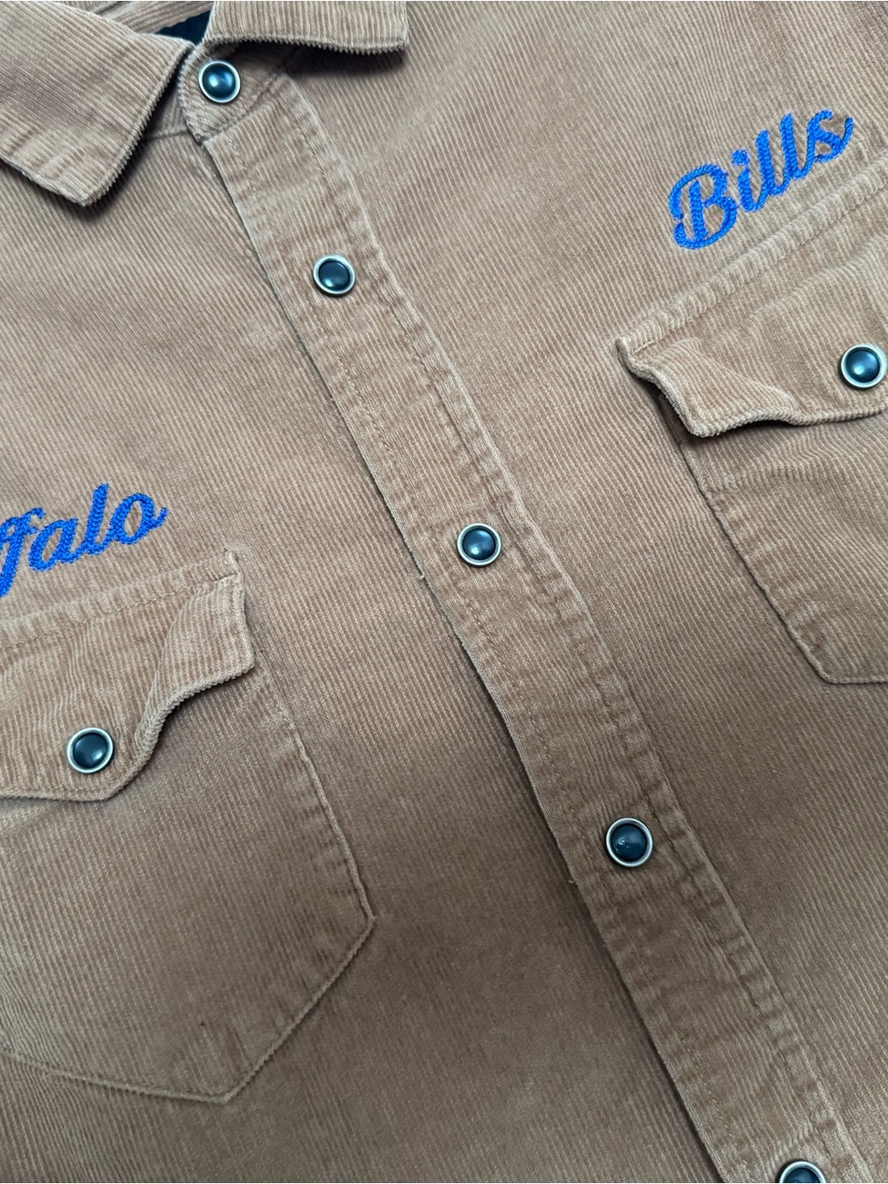Buffalo Bills Embroidered Brown Corduroy Button-Down Shirt